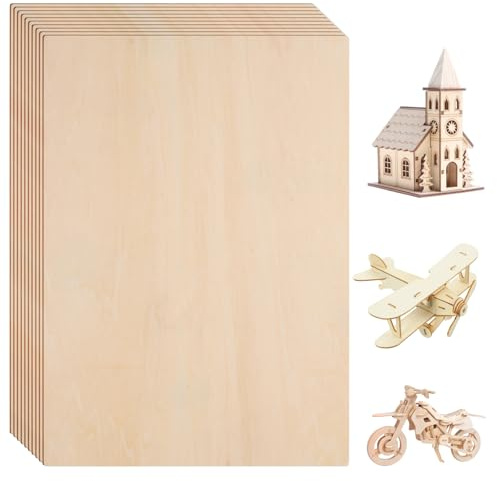 Dewocke 10Pcs Tablero Madera Contrachapado A4, 30x21x0.3cm Paneles Contrachapado, 3mm Placas de Madera, Contrachapado de Abedul para Corte Láser Pintar Modelado Calado Grabado y Pirograbado
