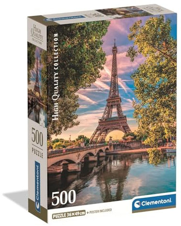 Clementoni Puzzle Collection - Along The Seine 500 Stücke, Compact Box - Puzzle für Erwachsene 14-99 Jahre, Geschenk für Mann und Frau, Paris, Made in Italy, 35598