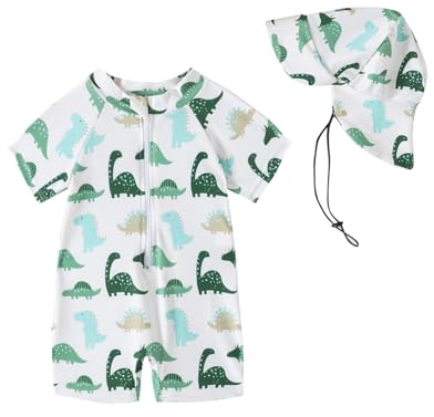 Bañador beber Niño Niña Protección UV 50, Traje De Baño con Gorro Bebe Fato Baño UV Dinosaurio Verde 3-6 Meses