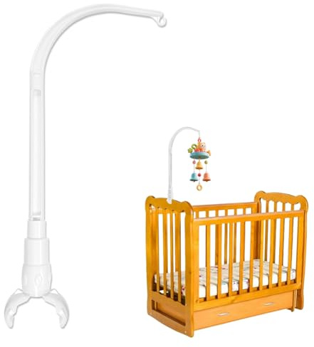 Soporte Cuna Movil, Soporte Móvil Cuna Bebé, Ángulo Ajustable Móvil con Soporte para Cuna Bebé, Juguetes para Cama de Bebé, Campanas de Viento, Regalo de Nacimiento Recién Nacido, Blanco
