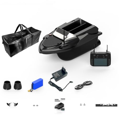 ExploTex V080 12V Hochgeschwindigkeits-RC-Köderboot, 9 Angelzonen Und 180 Wegpunkte, Ideal für Die Großflächige Abdeckung von Seen, Flüssen Oder Stauseen, EIN Geschenk für Angelfreunde