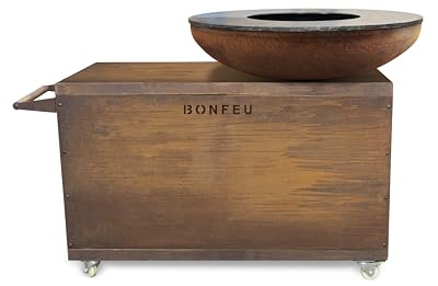 BonFeu BonBiza Island XL Corten – eldskål med plancha – grill med arbetsstation och på hjul – eldskål 100 cm – 170 x 100 x 110 cm