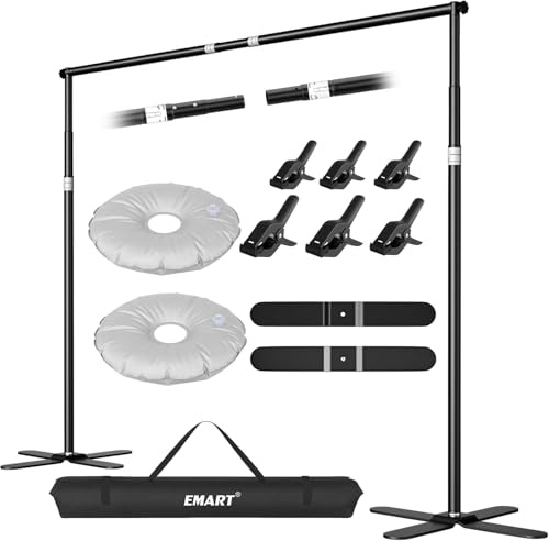 EMART Bakgrundsstativ 2,6 x 3 m, justerbar fotobakgrundsstativ tung med X-formad bas, metallbakgrundssystem, fotografi, video, bröllop
