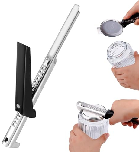 Apriscatole per Artrite, Apri del Barattolo Acciaio Inossidabile, Apriscatole Manuale Regolabile per Cucina, Ristorante, Anziani, Donne, Bambino, Nero