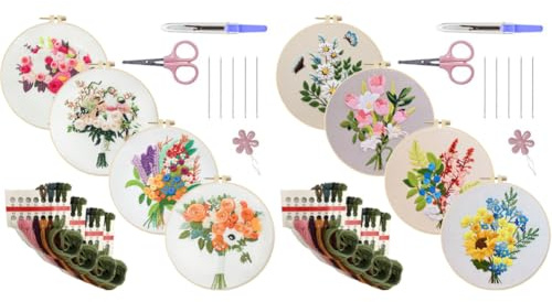 Hantverksvärld blommor broderiset med broderiram för nybörjare 30 x 30 cm kreativ uppsättning gåva för kvinnor och vuxna