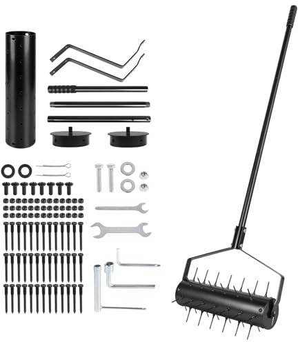 SUPAWAY Arieggiatore Manuale a Rullo per Prato 44 x 141 cm – Verticutatore a Mano con 39 Punte (5,8 cm) e Manico – Rullo Arieggiatore – Diserbante per Giardino, Cortile, Terrazza