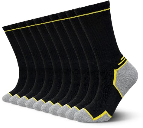 LOFIR Calze da Lavoro Uomo Traspiranti: Calzini Spugna Rinforzati su Tallone e Punta per Scarpe Antinfortunistiche Resistenti Senza Cuciture per Elettricista e Stivali 10 Paia Taglia 39-42 Nero