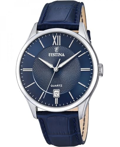 Festina Reloj Hombre Analógico de Cuero - Movimiento de Cuarzo - Calendario - Cristal Mineral de Alta Resistencia - Resistente al Agua 5 ATM Elegante y Clásico F20426/7