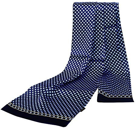 LONXU Fashion Herren Schal / Krawatten-Schal aus 100 % Seide, doppellagig, Blau kariert, Größe XL