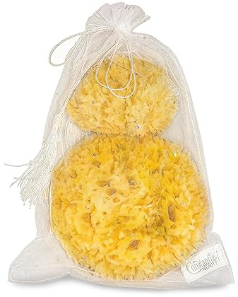 Constantia Beauty® Premium Natural Sea Wool Sponges - 2 Soft Real Sponges Sized 6-7 (Large) & 3- 4 (Medium); Luxury Gift for Bath, Shower and Cosmetic Facial Cleansing, Hypoallergenic, Organic