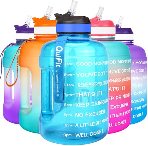 QuiFit 2.2 Litre Motivational Water Bottle - with Straw & Time Marker,Wide Mouth,BPA Free,Reusable,Ideal for Gym,Outdoor Sport,Home & Office(Sky blue)