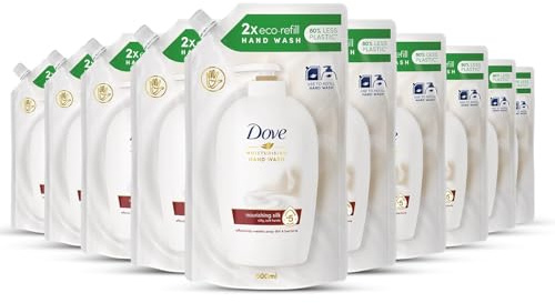 Dove, Sapone Liquido Mani, Ricarica Sapone Liquido Mani, Seta, Rimuove con Efficacia Sporco e Batteri, con +5 Agenti Idratanti, Formula 99% Biodegradabile, 10 pezzi da 500ml