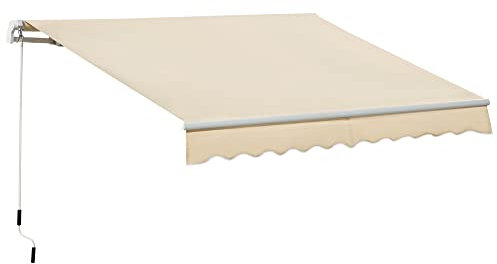 Outsunny 3.5x2.5m Manual Awning Window Door Sun Weather Shade w/Handle Thick Retractable Canopy Outdoor Garden Shield Beige