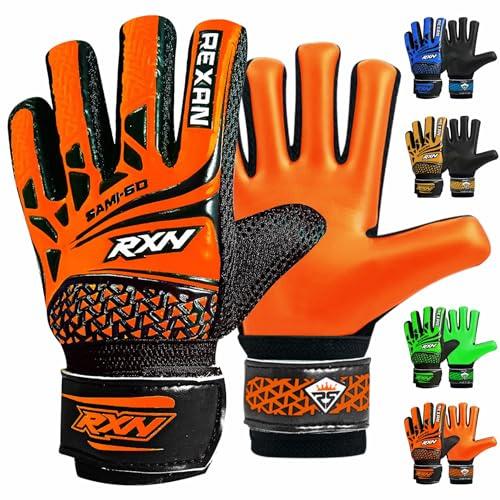 RAXAN Kids Junior Goalkeeper Gloves, Boys and Girls Training Gloves and Non-slip Wear Resistant Latex Material Goalie Protection to Prevent Injuries (Orange, Size 8 Suitable for S Adult)