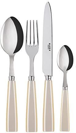 SABRE PARIS - Servizio di posate 4 pezzi - Icône - Coltello, forchetta, cucchiaio e cucchiaino - Acciaio inox e acrilico - Va in lavastoviglie - Perla