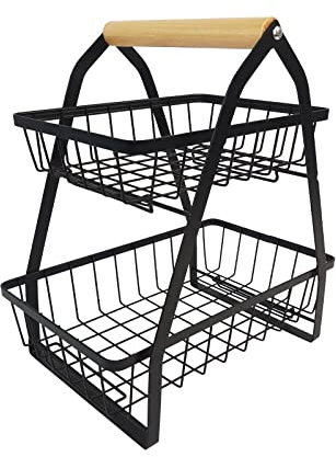 YZNAHRE Obst Etagere 2 Stöckig, Abnehmbar Obstkorb Metall Obstschale Obstkorb Etagere Obstschalenhalter Obst Schüssel Gemüseregal Brotkorb Küche - Schwarz