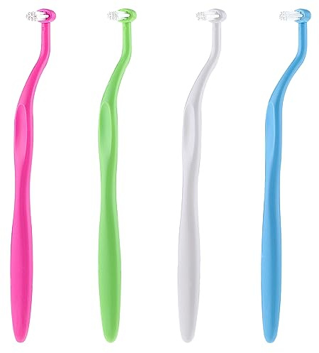 WLLHYF 4 Stück Tuft Zahnbürste Getuftet, Klein Kompakt End-Tuft Tapered Zahnbürste Soft Orthodontische Interdentalbürstenfür Zahnimplantate, Zahnspangen und Zahnreinigung