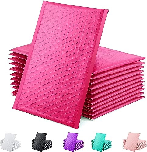 Bubble Mailer 50 Pack, Metallic Foil Bubble Mailers, Waterproof Self Seal Adhesive Shipping Bags, Cushioning Padded Envelopes for Shipping, Mailing, Packaging, Bulk Product (260x350mm, Pink)