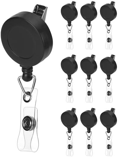 QWORK® Paquete de 10 Llaveros retráctiles con Clips, Porta credencial Extensible, Longitud de Cuerda 70 cm