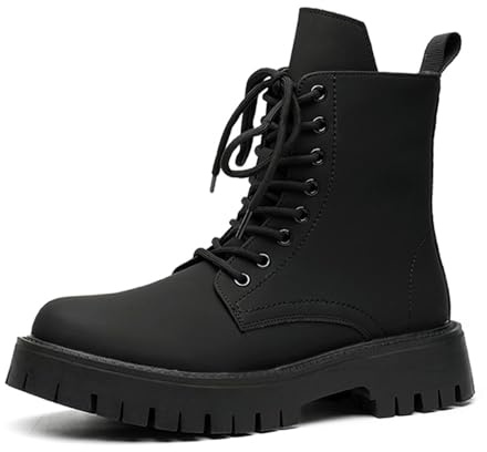 MANLADUO Bottes montantes à semelle épaisse pour homme avec fermeture éclair latérale – Chaussures inspirées de la moto et du travail