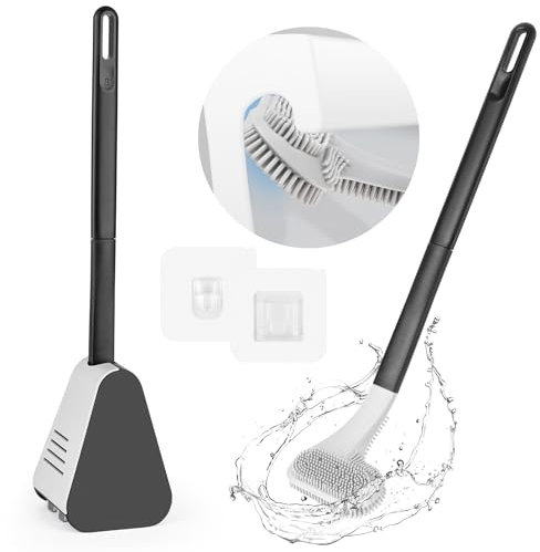 Spazzola per wc in Silicone, GIOVARA Spazzola per WC da Golf con Manico Lungo, Spazzola per la Pulizia del WC Senza Angoli Morti, Montaggio a Parete e Verticale per il Bagno