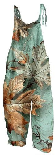 Azruma Damen Hosenanzug, Gym Outfit Damen Set Sommer Kleidung Für Damen Frauen Vintage Leinen Floral Gedruckt Spagettiträger Jumpsuit Mit Taschen 80 Er Jahre Kostüm Damen Maleroverall(3-Light Blue,M)