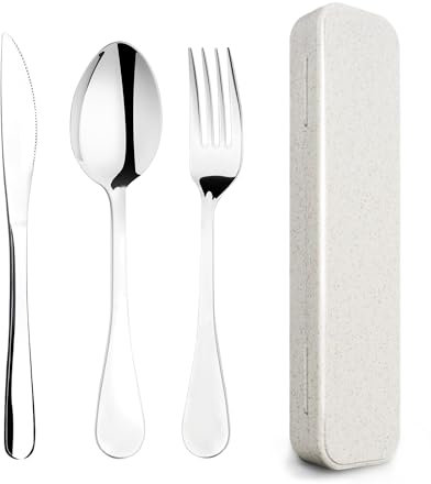 YIGAARUI Cutlery Set with Case,Reusable Stainless Steel Travel Lunch Utensils with Fork Spoon Knife for Picnic School Office Flatware Set Mirror Polished Dishwasher Safe (3 PCS)