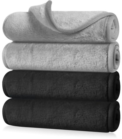 Amabro Lot de 4 chiffons démaquillants réutilisables lavables en microfibre ultra douce, 40 x 17 cm (noir, gris)