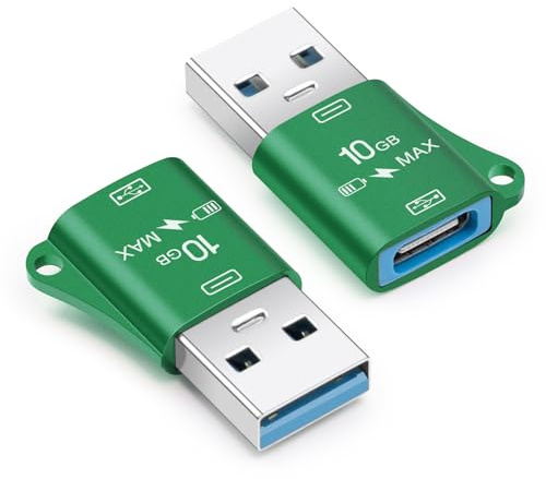 Seminer USB till USB C-adapter (2 Pack), USB 3.0 hane till typ C-honadapter, 10 Gbps dataöverföring, kompatibel med iPhone 15 Pro Max, iPad Air 5/Mini 6, Galaxy S22/S21 (grön)