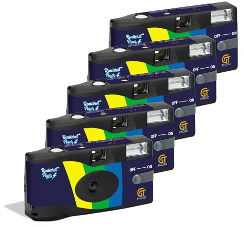 GT PHOTO Pack de 5 cámaras Desechables Realishot Flash – 27 Fotos – Negro