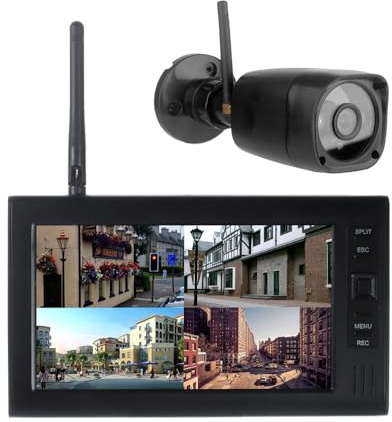 Andoer Sistema de cámara de seguridad inalámbrico DVR con cámara 720P y monitor LCD de 7 pulgadas Grabación de video manual/en bucle Visión nocturna Rango de transmisión 30M para el hogar, oficina