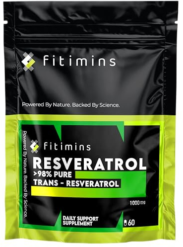 Trans-Resveratrol 1000mg Daily Support Supplements | Reduce Cholesterol, Boost Weight Loss, Improve Metabolism | 1-Month Supply | 60 Vegan Capsules | Fitimins
