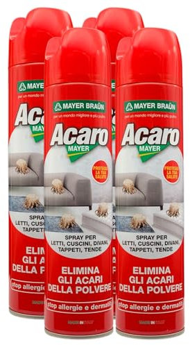 Spray Anti-ACARO Per Letti, Cuscini, Divani, Tappeti e Tende. Elimina Gli Acari Della Polvere 400ml (4 Spray)