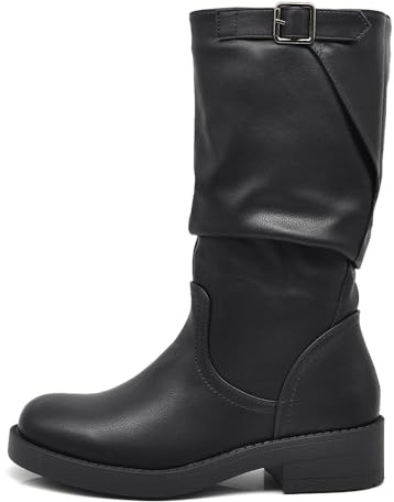 IF Fashion Stivali Stivaletti Biker Motociclista Arricciati Con Fibbia da Donna YL226 nero N.37
