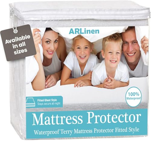 ARlinen 1 PC RV Bunk Mattress Protector Fitted Style, Terry Cotton, Waterproof, Breathable, Noiseless Mattress Cover Fits 42 x 80 Mattress Up to 12'' Deep Pocket, White