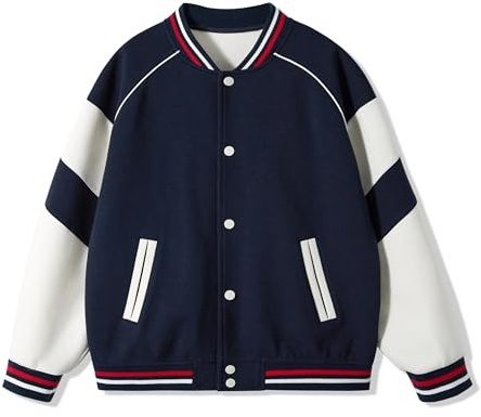 Rolanko Veste de Baseball pour Filles, Style Universitaire D'école avec Poches, Garçons Manteau Aviateur, Blousons pour Enfants