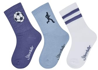 Sterntaler Kinder Socken Jungen Set 3er Pack – lange Baby und - Kindersocken mit Fußball-, Ringel- und Jogger-Motiv – elastische Baumwollsocken mit Rippenstruktur – tintenblau, Größe 26