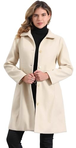 Allegra K Mujer Abrigos De Solapa Con Botones Y Manga Larga Elegante Abrigo De Guisante De Invierno Beige M