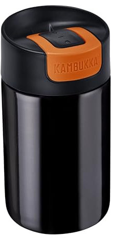Kambukka Coffee-to-go-Becher, Thermobecher für unterwegs, 300 ml, einfaches Öffnen, rutschfester Silikonboden, spülmaschinengeeignet, Dark Chrome