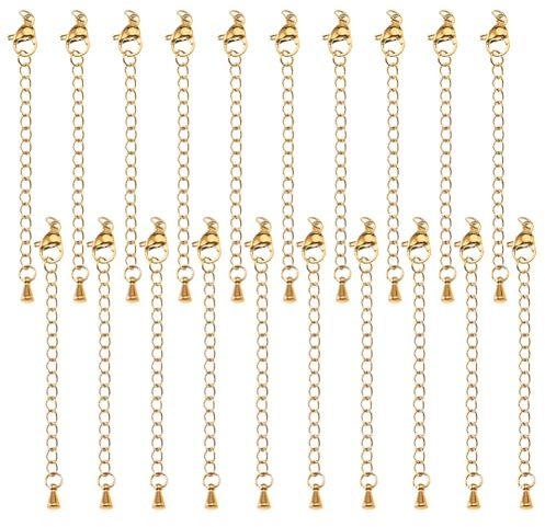 DICOSMETIC 20 pièces Rallonge de Collier en Acier Inoxydable Longue Chaîne D'Extension Dorée avec Fermoir à Pince Homard Chaîne Gourmette avec Extension de Chaîne Chaînes Métalliques de Goutte