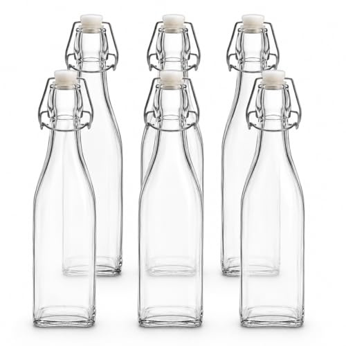 Glass Bottles with Stoppers 500ml | 6 Pack Clip Top Preserve Bottles | Airtight Swing Top | Ideal for Juice, Milk, Oil, Vinegar, Syrups, Sauces & Homebrew | Vintage Style Vacuum Seal (500ml)