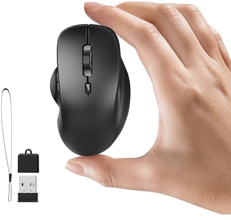 Uiosmuph MINI Mouse Bluetooth, Ricaricabile senza fili Bluetooth Tri-Mode BT 5.1/5.0 + 2.4G, Silenzioso Mouse Wireless con Ricevitore USB e Tipo-C, 1600DPI Travel Mice per Laptop, Nero