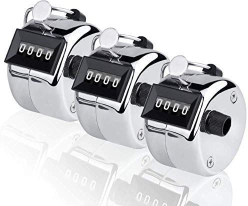 CNYMANY 3 Stück Handzähler, 4-stellige Lap-Tracker manuelle Clicker Metall mechanische Zählung bis 9999 für Sport Coach Casino - Silber