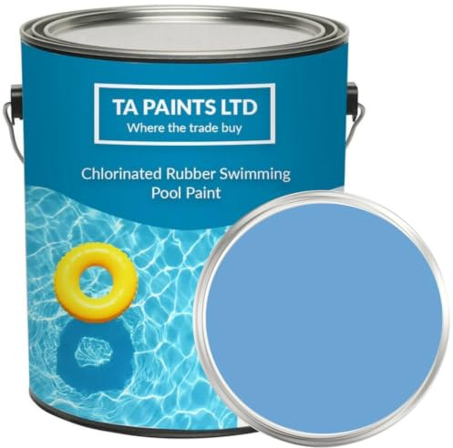 T A Paints Ltd Chlorinated Rubber Swimming Pool Paint For Concrete, Primed Fiberglass, Brick & Stone Excellent waterproofing and chemical protection (5 Litre BS 20 E 51 Cornflower Blue)