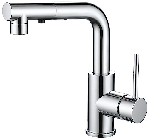 CREA Wasserhahn Küche mit 3 Funktionen Brause, Küchenarmatur mit Ausziehbarem Brause, Mischbatterie für Küche oder Bad, 360° Drehbar Spültischarmatur Küche, Chrom