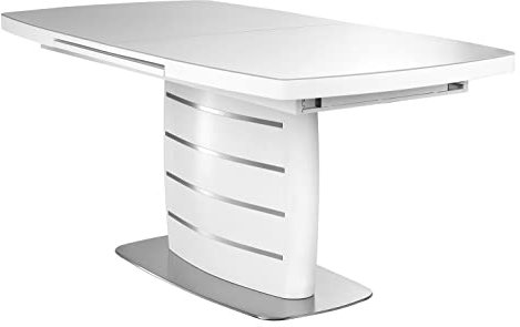 Esstisch Küchentisch Ausziehtisch | B 160 x 90 cm | Edelstahlfarben | Weiß Hochglanz | ausziehbar