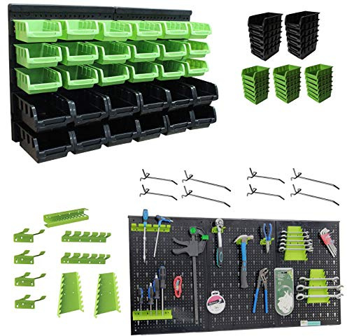 TrutzHolm® Wandregal mit Stapelboxen und Werkzeughalter Hakenset 52 tlg