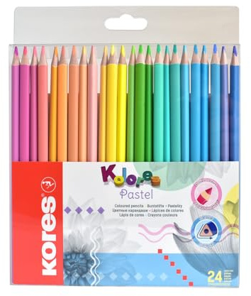 Kores – Kolores pastell 24 färgpennor, triangulär form, pastellpapper – färgpennor med pastellnyanser för vitt, mörkt och hantverkspapper – set med 24 blandade färger, paket med 1