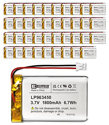 EEMB Lithium Polymer battery 3.7V 1800mAh 963450 Lipo Rechargeable Battery Pack with wire JST Connector for Dashcam and Bluetooth Speaker-confirm device & connector polarity before purchase(40)