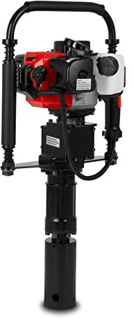 EBERTH Pfahlramme Zaunpfahl-Ramme Handramme Benzin 1,2PS (900W, 2x Rammloch Adapter, Max. Pfahldurchmesser 70mm, 2-Takt Motor, Einzylinder, 32ccm, Metall Rahmen mit Stoßdämpfern, Werkzeug Set)